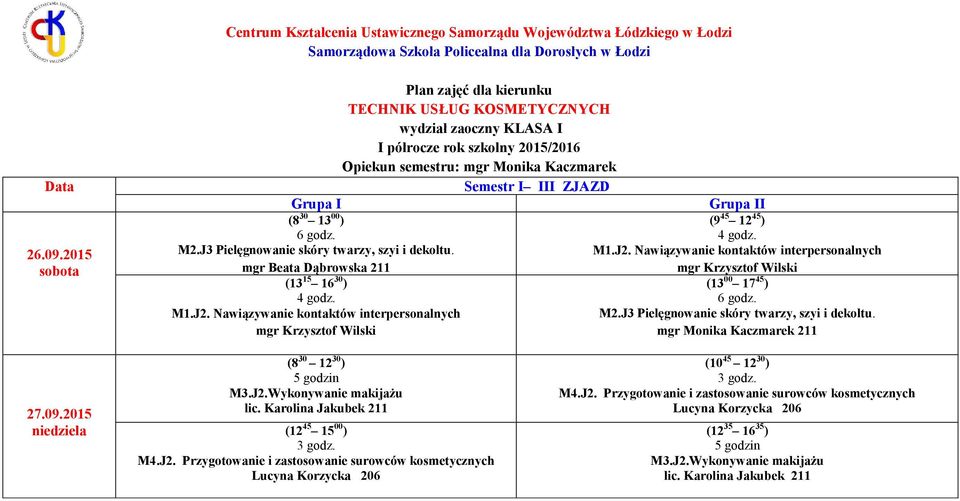 45 ) 4 godz. mgr Krzysztof Wilski 27.09.