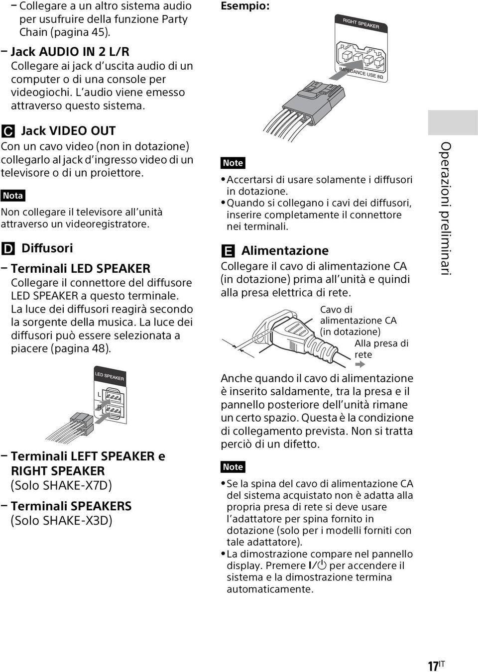 Nota Non collegare il televisore all unità attraverso un videoregistratore. Diffusori Terminali LED SPEAKER Collegare il connettore del diffusore LED SPEAKER a questo terminale.