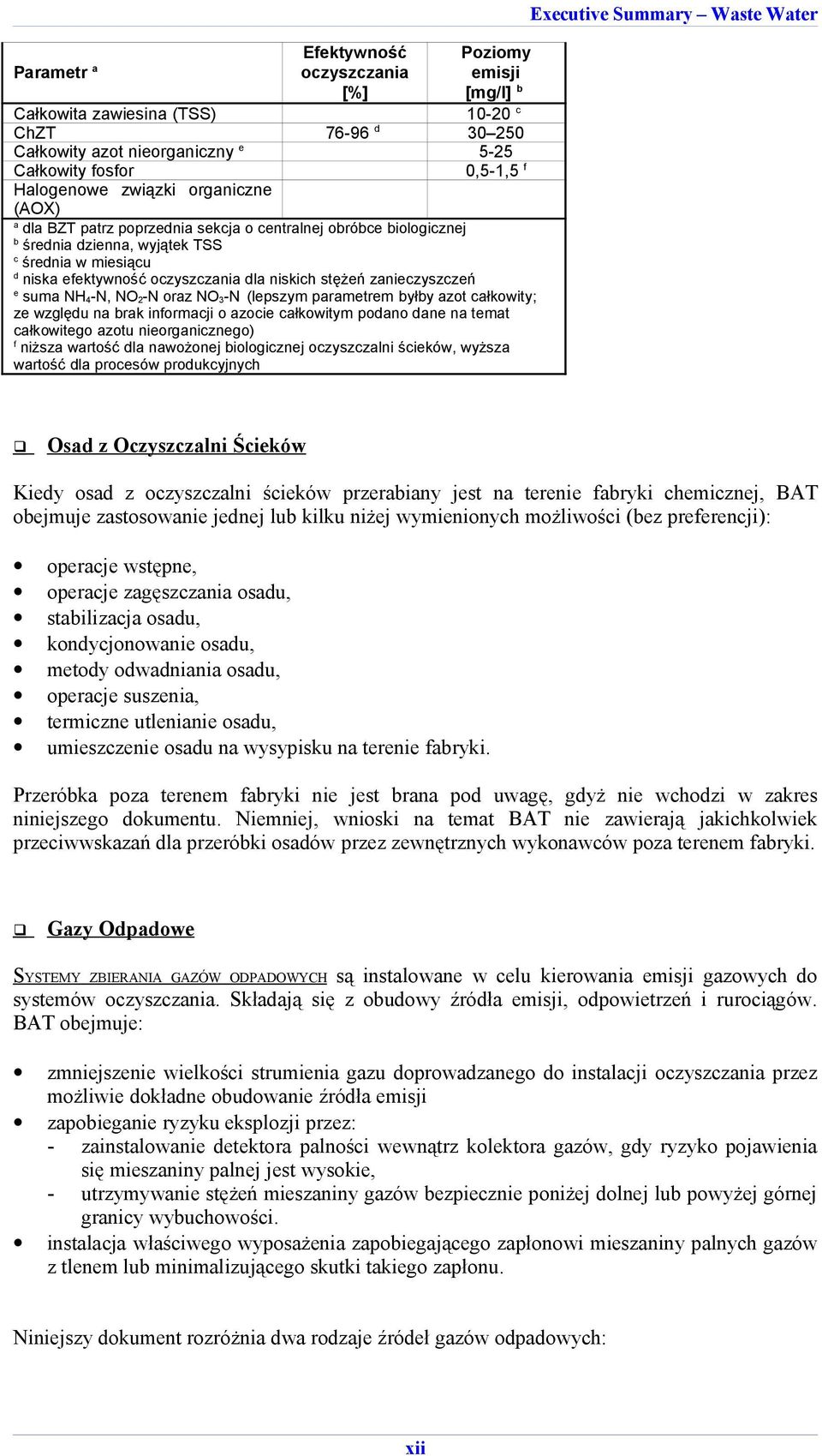 zanieczyszczeń e suma NH 4-N, NO 2-N oraz NO 3-N (lepszym parametrem byłby azot całkowity; ze względu na brak informacji o azocie całkowitym podano dane na temat całkowitego azotu nieorganicznego) f