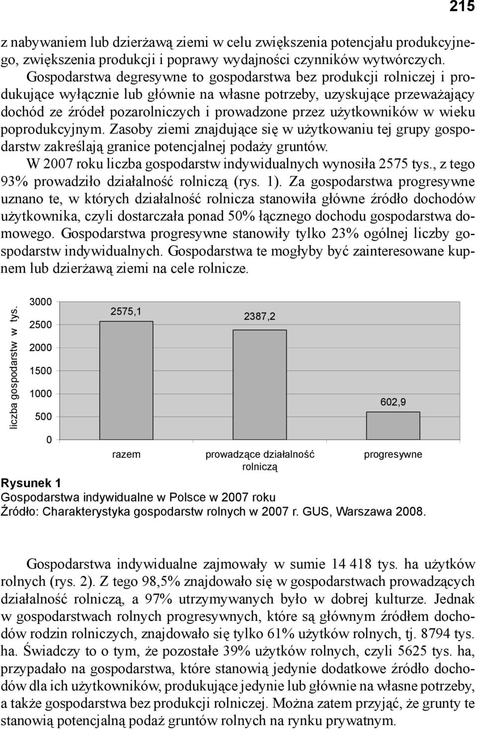 użytkowników w wieku poprodukcyjnym. Zasoby ziemi znajdujące się w użytkowaniu tej grupy gospodarstw zakreślają granice potencjalnej podaży gruntów.