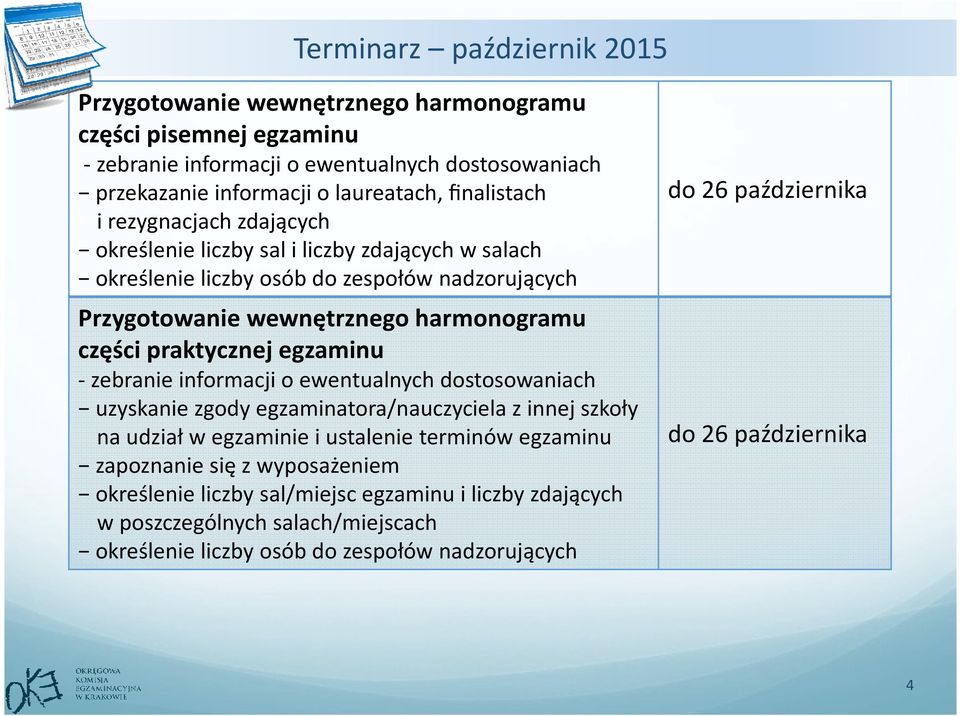 praktycznej egzaminu - zebranie informacji o ewentualnych dostosowaniach uzyskanie zgody egzaminatora/nauczyciela z innej szkoły na udział w egzaminie i ustalenie terminów egzaminu