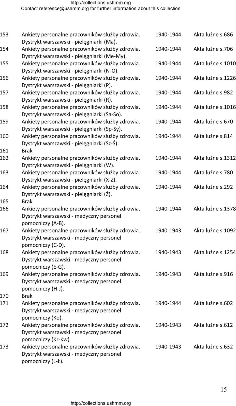 157 Ankiety personalne pracowników służby zdrowia. Dystrykt warszawski pielęgniarki (R). 158 Ankiety personalne pracowników służby zdrowia. Dystrykt warszawski pielęgniarki (Sa So).