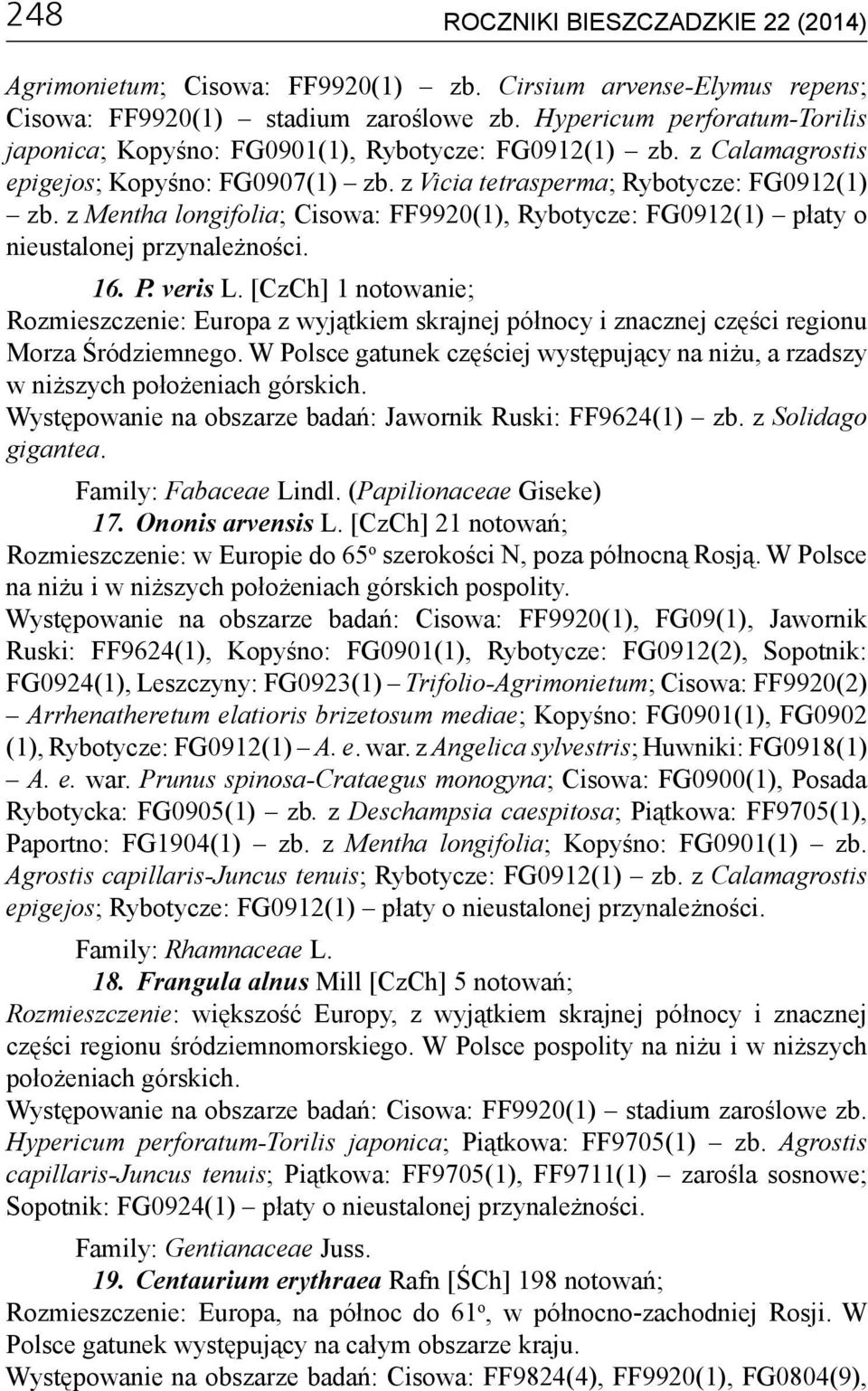 z Mentha longifolia; Cisowa: FF9920(1), Rybotycze: FG0912(1) płaty o nieustalonej przynależności. 16. P. veris L.