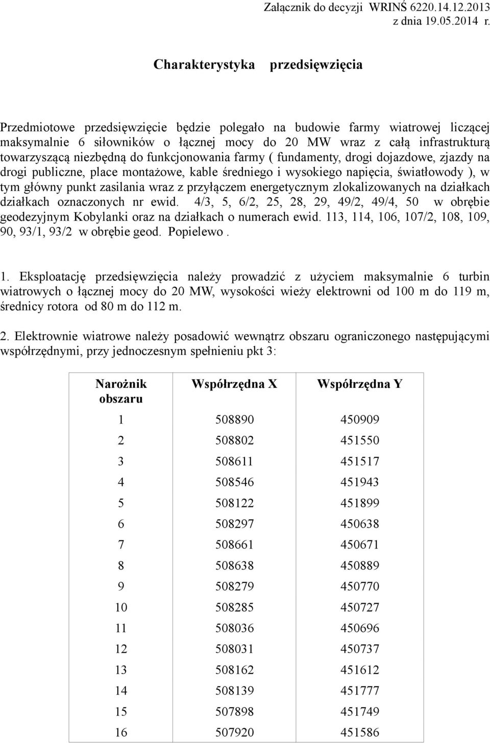 towarzyszącą niezbędną do funkcjonowania farmy ( fundamenty, drogi dojazdowe, zjazdy na drogi publiczne, place montażowe, kable średniego i wysokiego napięcia, światłowody ), w tym główny punkt