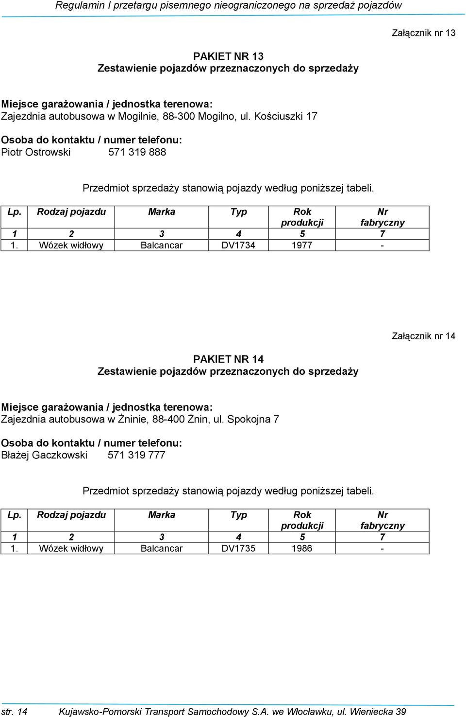 Rodzaj pojazdu Marka Typ Rok produkcji fabryczny 1 2 3 4 5 7 1.