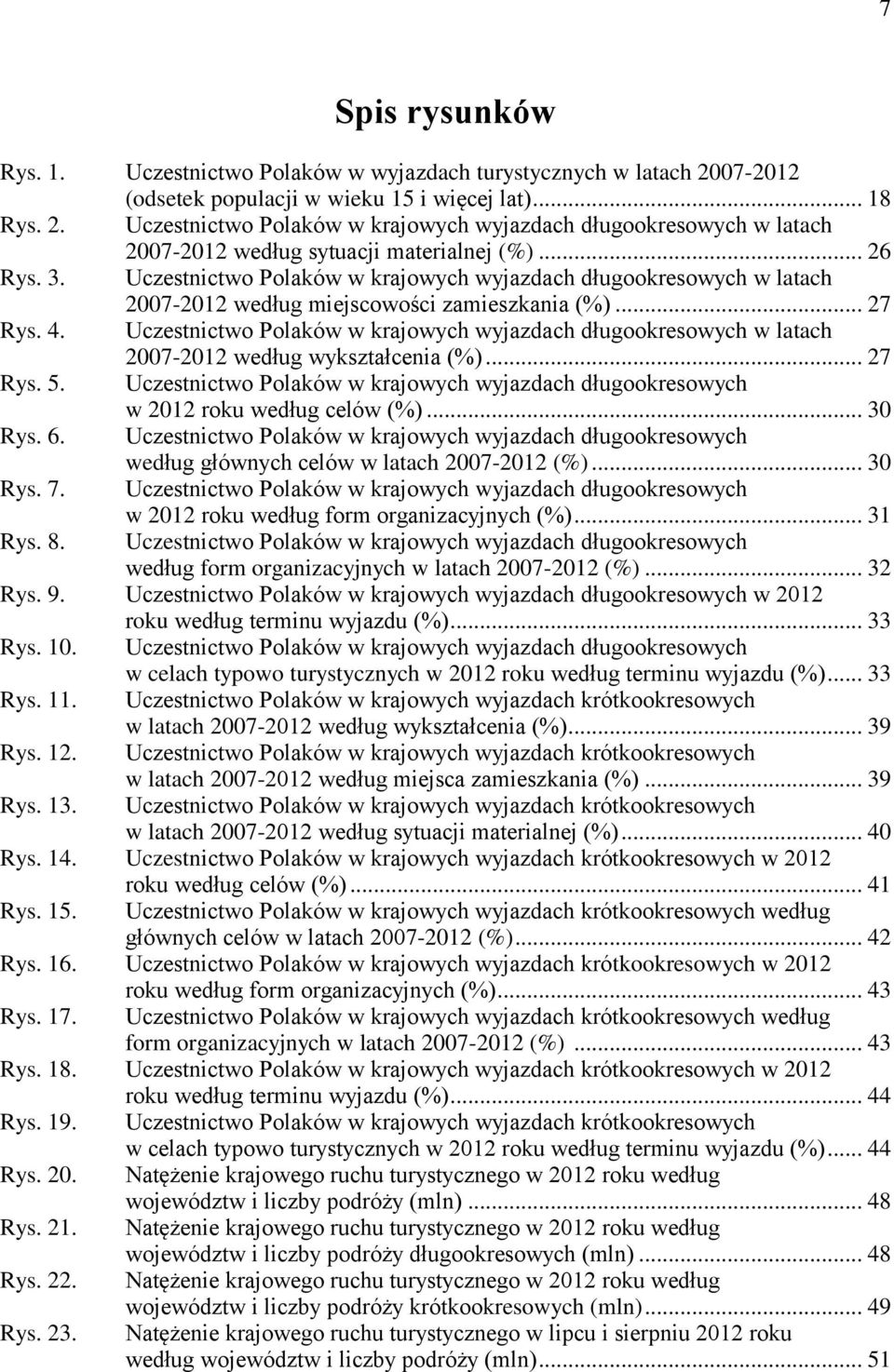 Uczestnictwo Polaków w krajowych wyjazdach długookresowych w latach 2007-2012 według wykształcenia (%)... 27 Rys. 5.