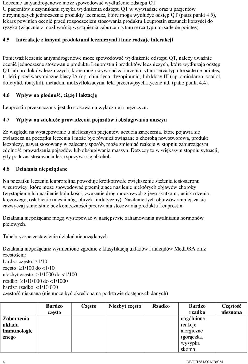 5), lekarz powinien ocenić przed rozpoczęciem stosowania produktu Leuprostin stosunek korzyści do ryzyka (włącznie z możliwością wystąpienia zaburzeń rytmu serca typu torsade de pointes). 4.