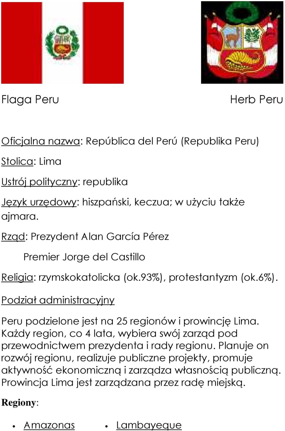 Podział administracyjny Peru podzielone jest na 25 regionów i prowincję Lima.