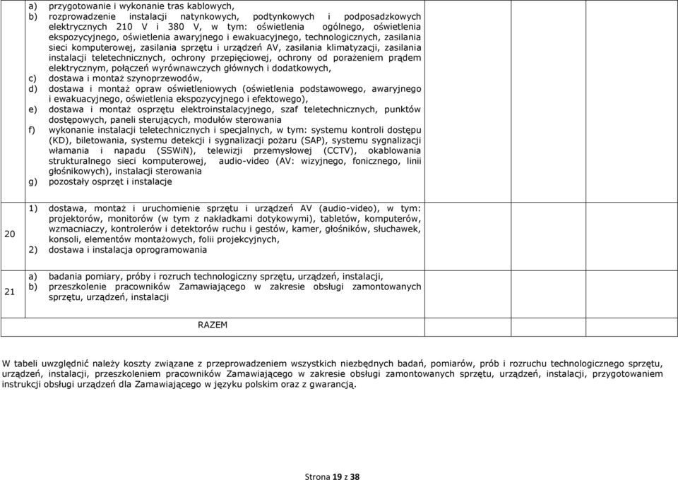 ochrony przepięciowej, ochrony od porażeniem prądem elektrycznym, połączeń wyrównawczych głównych i dodatkowych, c) dostawa i montaż szynoprzewodów, d) dostawa i montaż opraw oświetleniowych