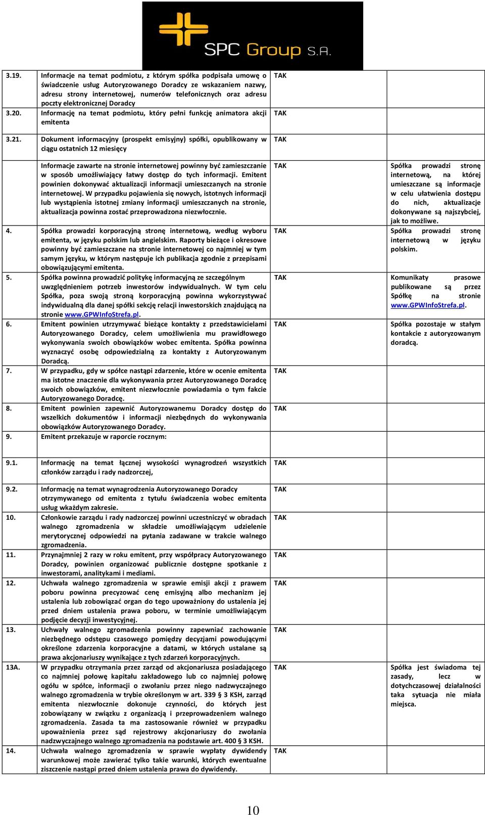 Dokument informacyjny (prospekt emisyjny) spółki, opublikowany w ciągu ostatnich 12 miesięcy Informacje zawarte na stronie internetowej powinny być zamieszczanie w sposób umożliwiający łatwy dostęp