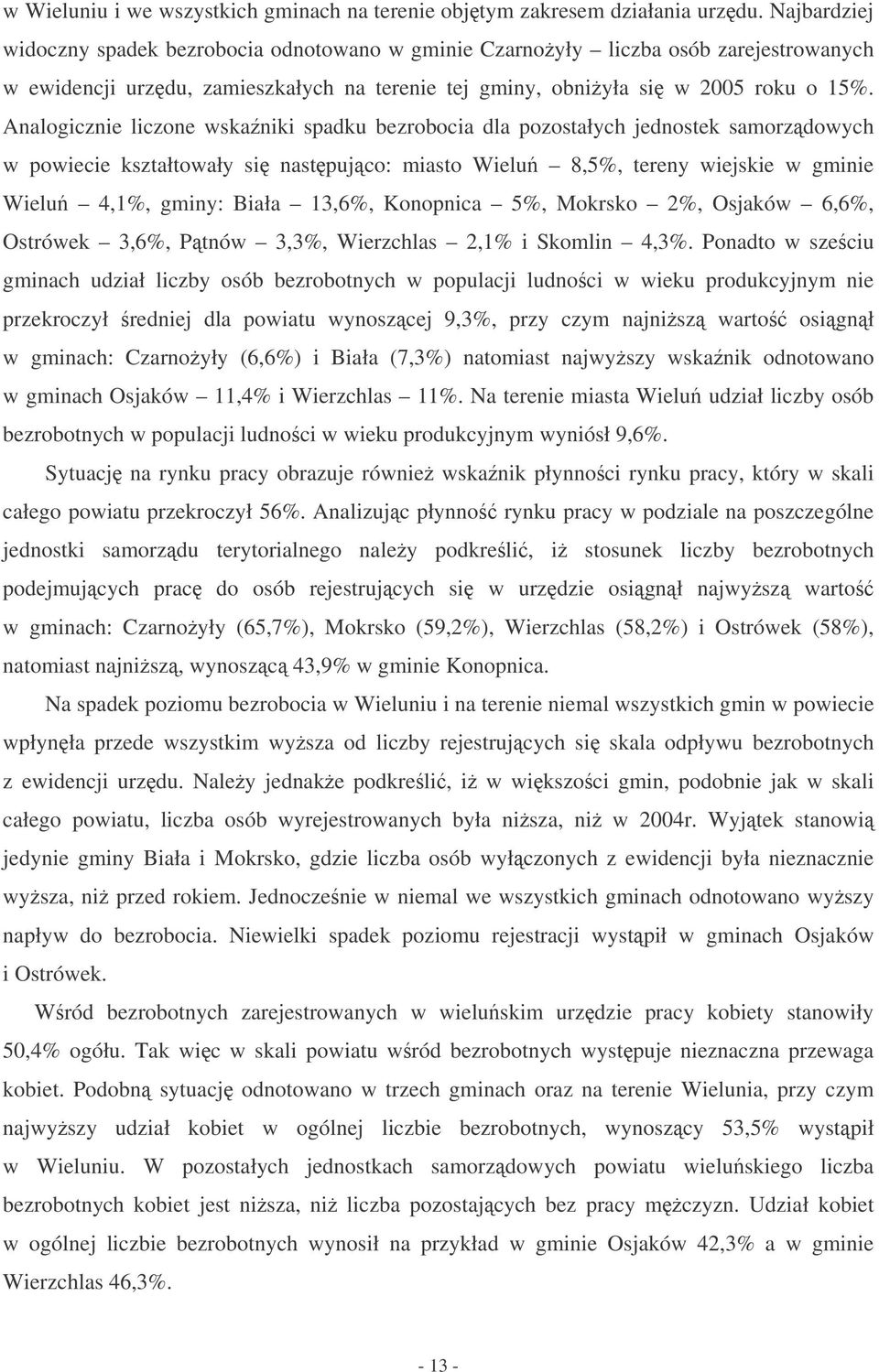 Anlgicznie liczne wsnii spdu ezrci dl pzstłych jednste smrzdwych w pwiecie sztłtwły si nstpujc: mist Wielu 8,5%, tereny wiejsie w gminie Wielu 4,1%, gminy: Bił 13,6%, Knpnic 5%, Mrs 2%, Osjów 6,6%,