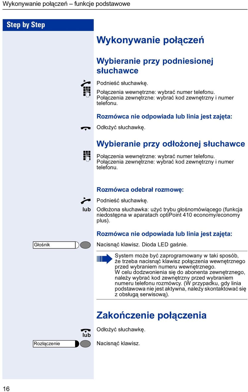 Płączenia zewnętrzne: wybrać kd zewnętrzny i numer telefnu. n Rzmówca debrał rzmwę: Pdnieść słuchawkę.