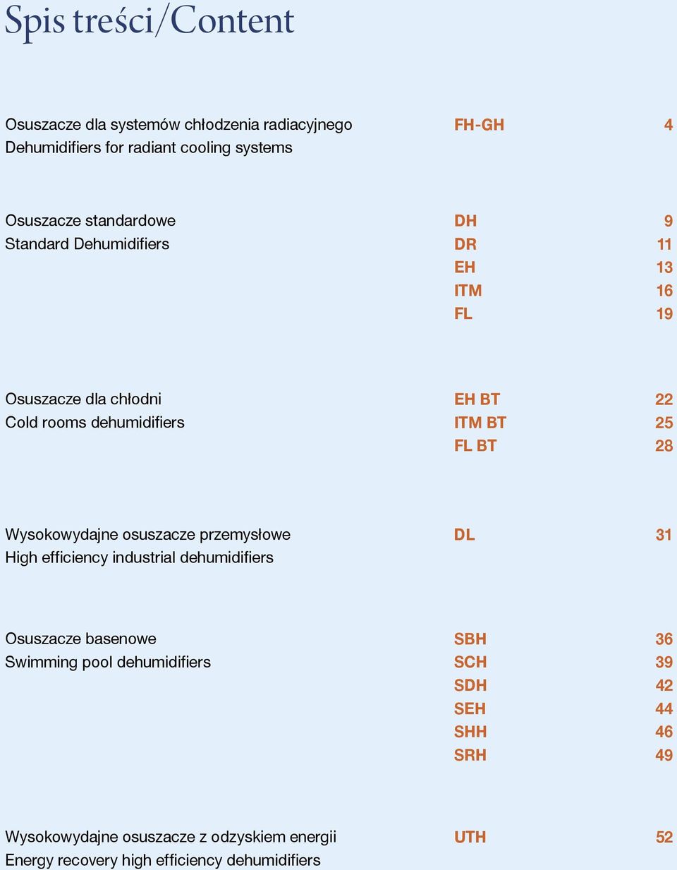 BT 28 Wysokowydajne osuszacze przemysłowe High efficiency industrial dehumidifiers DL 31 Osuszacze basenowe Swimming pool