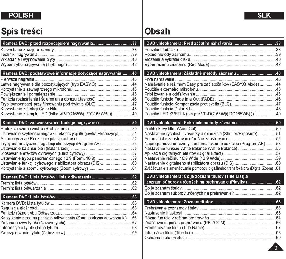 ..45 Powiększanie i pomniejszanie...45 Funkcja rozjaśniania i ściemniania obrazu (Jasność)...46 Tryb kompensacji przy filmowaniu pod światło (BLC)...47 Korzystanie z funkcji Color Nite.