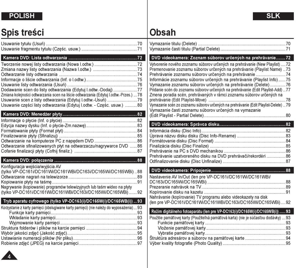 ..77 Zmiana kolejności odtwarzania scen na liście odtwarzania (Edytuj l.odtw.-przes.)...78 Usuwanie scen z listy odtwarzania (Edytuj l.odtw.-usuń)...79 Usuwanie części listy odtwarzania (Edytuj l.