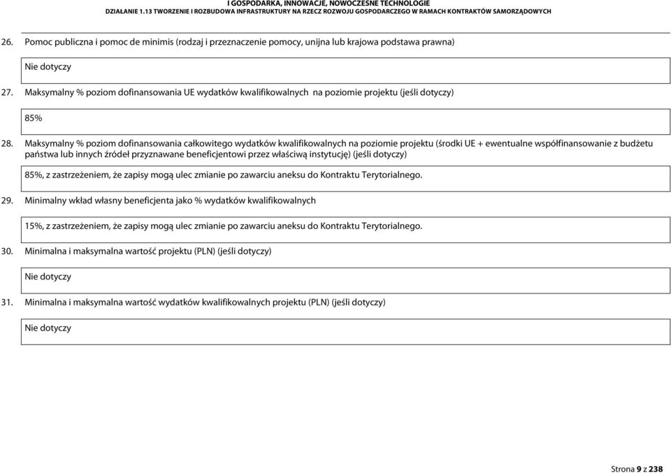Maksymalny % poziom dofinansowania UE wydatków kwalifikowalnych na poziomie projektu (jeśli dotyczy) 85% 28.