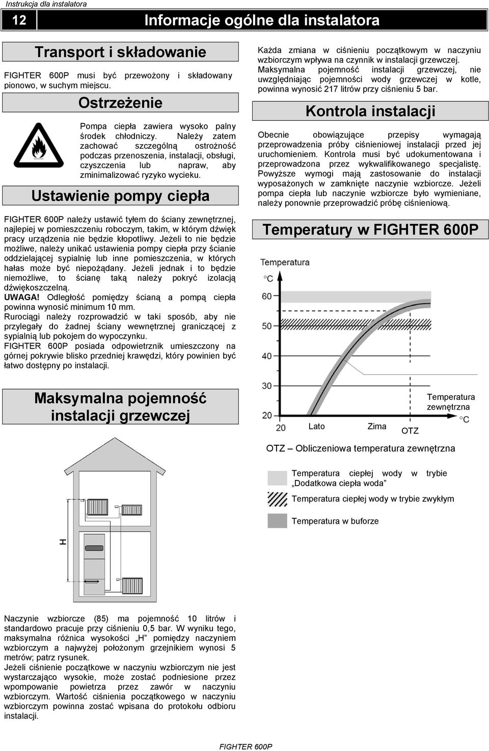 Ustawienie pompy ciepła należy ustawić tyłem do ściany zewnętrznej, najlepiej w pomieszczeniu roboczym, takim, w którym dźwięk pracy urządzenia nie będzie kłopotliwy.