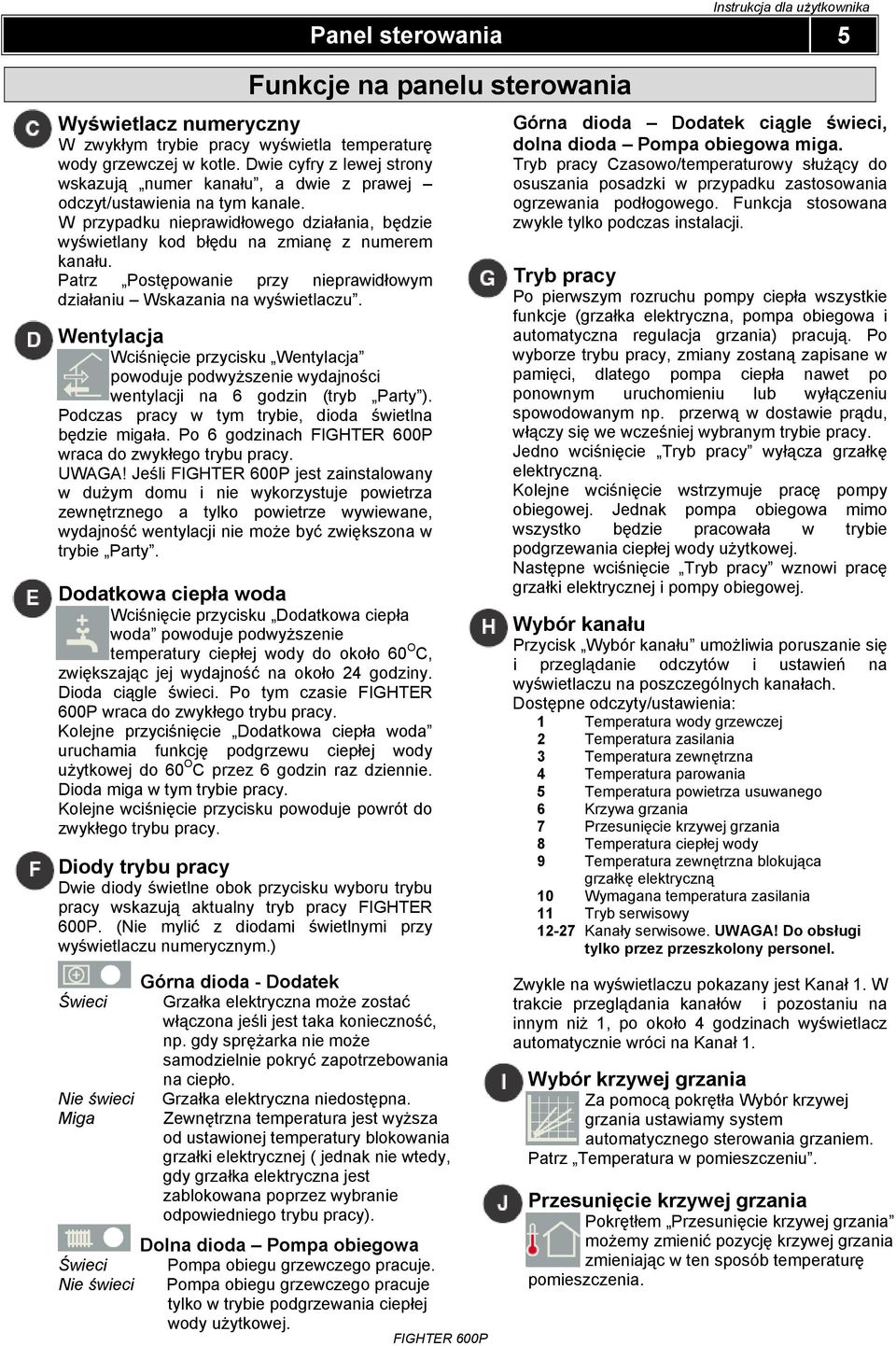 Wentylacja Wciśnięcie przycisku Wentylacja powoduje podwyższenie wydajności wentylacji na 6 godzin (tryb Party ). Podczas pracy w tym trybie, dioda świetlna będzie migała.