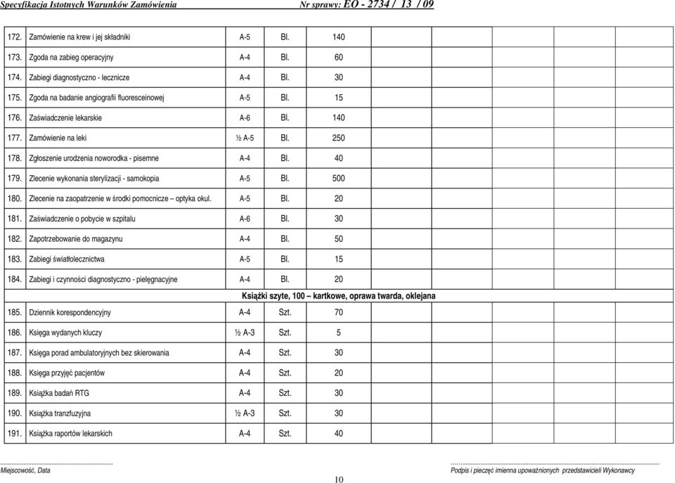 Zlecenie wykonania sterylizacji - samokopia A-5 Bl. 500 180. Zlecenie na zaopatrzenie w środki pomocnicze optyka okul. A-5 Bl. 20 181. Zaświadczenie o pobycie w szpitalu A-6 Bl. 30 182.