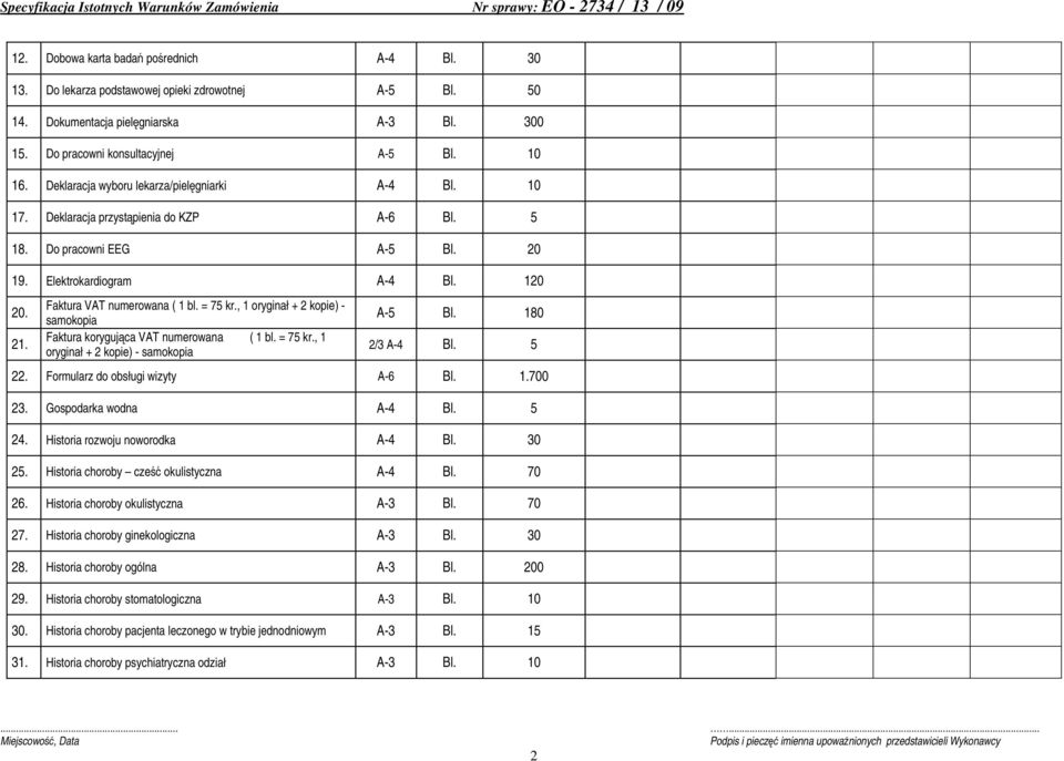 = 75 kr., 1 oryginał + 2 kopie) - samokopia Faktura korygująca VAT numerowana ( 1 bl. = 75 kr., 1 oryginał + 2 kopie) - samokopia A-5 Bl. 180 2/3 A-4 Bl. 5 22. Formularz do obsługi wizyty A-6 Bl. 1.700 23.