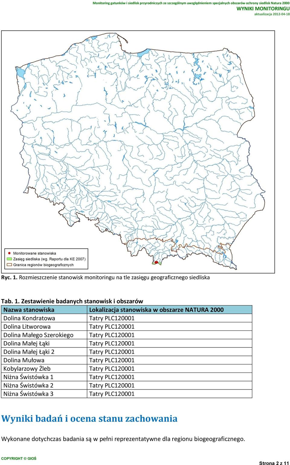 Zestawienie badanych stanowisk i obszarów Nazwa stanowiska Lokalizacja stanowiska w obszarze NATURA 2000 Dolina Kondratowa Dolina