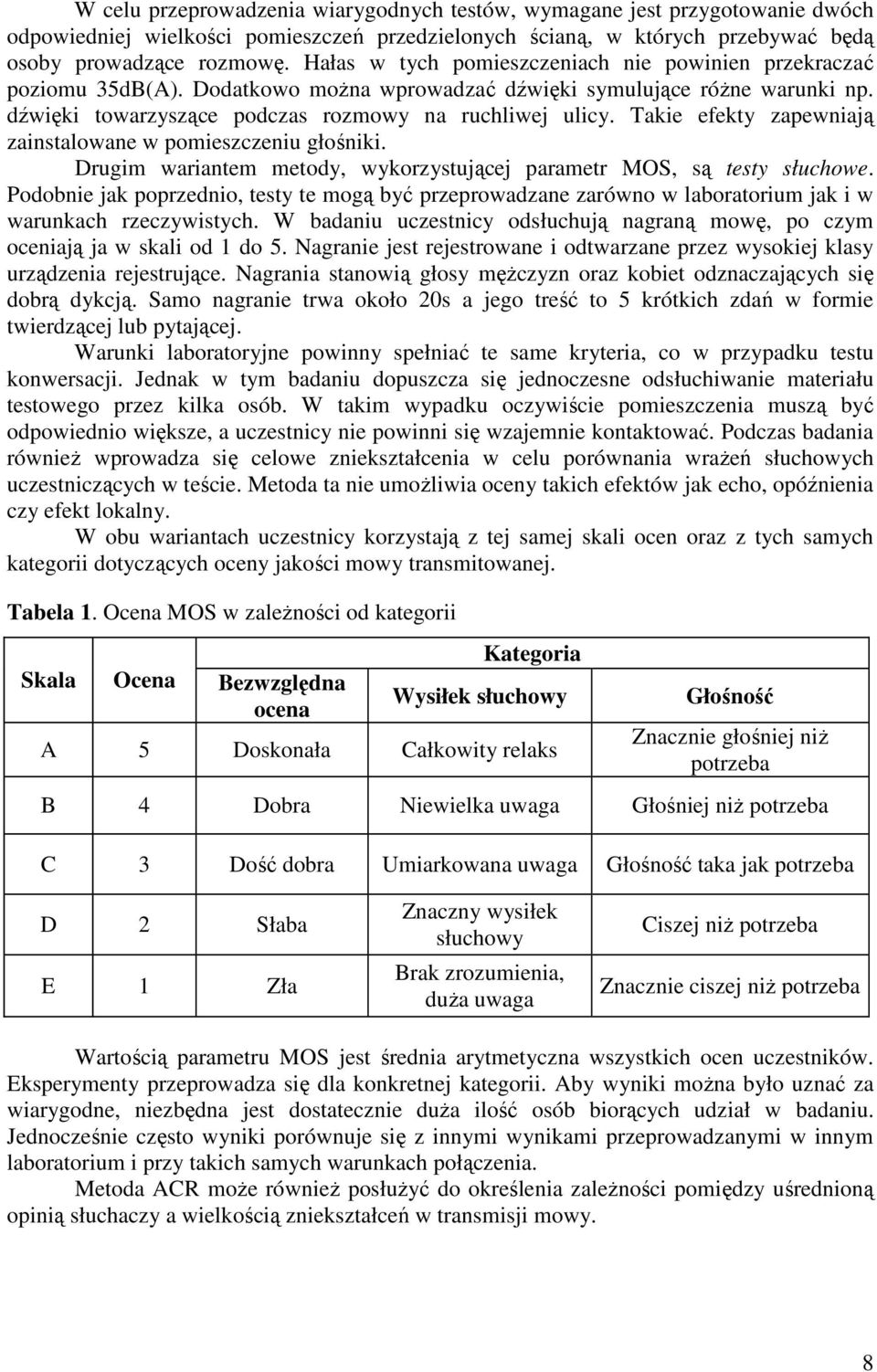 Takie efekty zapewniają zainstalowane w pomieszczeniu głośniki. Drugim wariantem metody, wykorzystującej parametr MOS, są testy słuchowe.