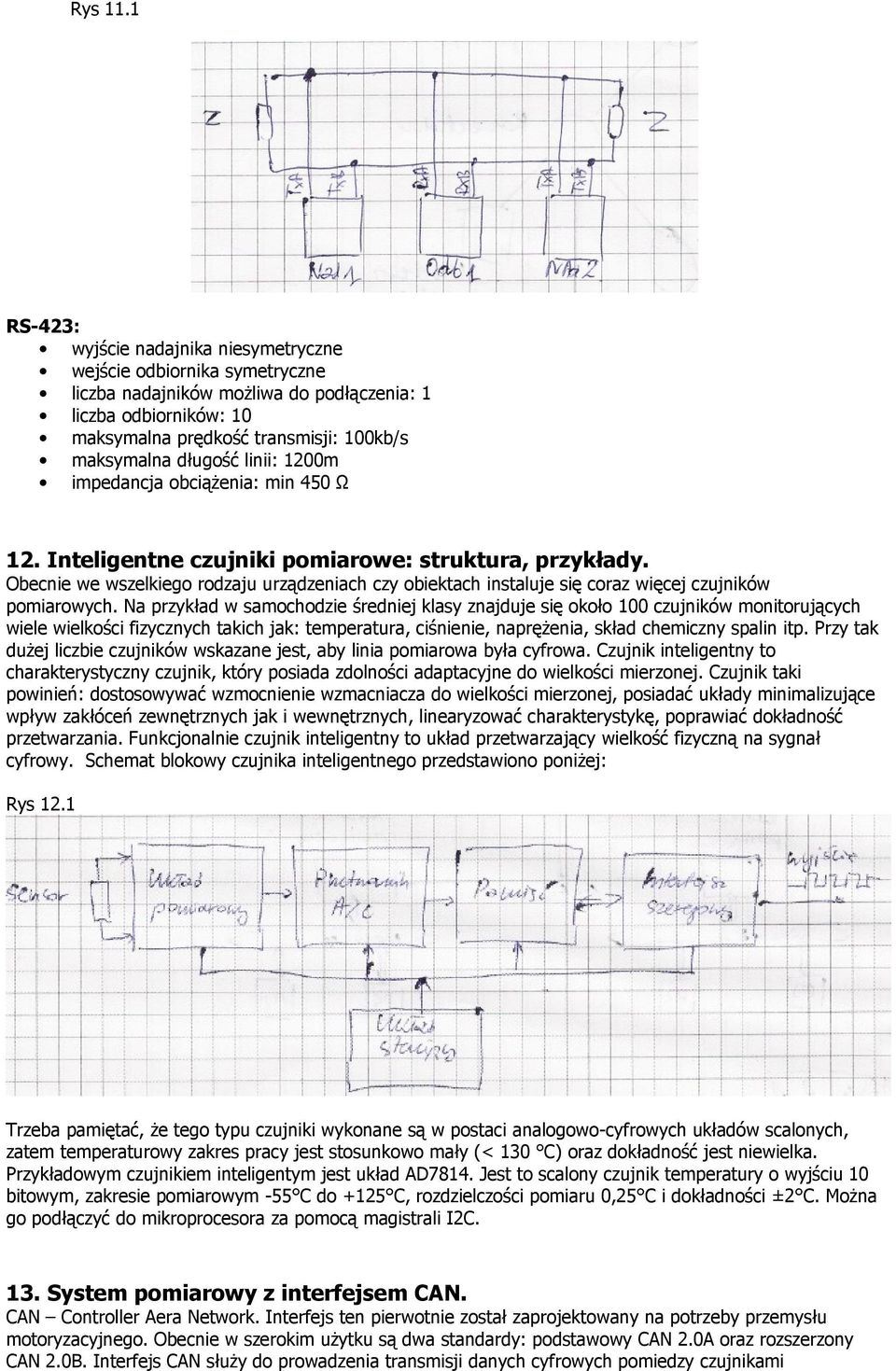 linii: 1200m impedancja obciążenia: min 450 Ω 12. Inteligentne czujniki pomiarowe: struktura, przykłady.