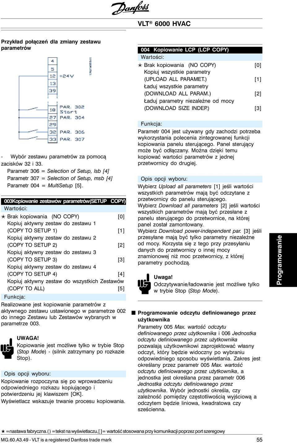 Parametr 36 = Selection of Setup, lsb [4] Parametr 37 = Selection of Setup, msb [4] Parametr 4 = MultiSetup [].