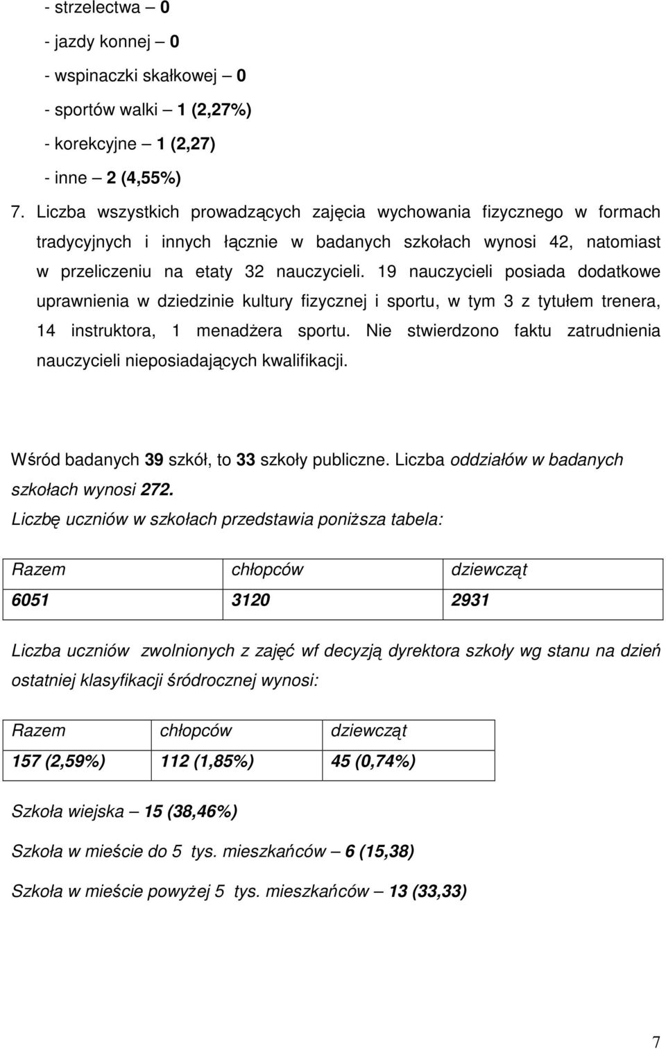 19 nauczycieli posiada dodatkowe uprawnienia w dziedzinie kultury fizycznej i sportu, w tym 3 z tytułem trenera, 14 instruktora, 1 menadżera sportu.