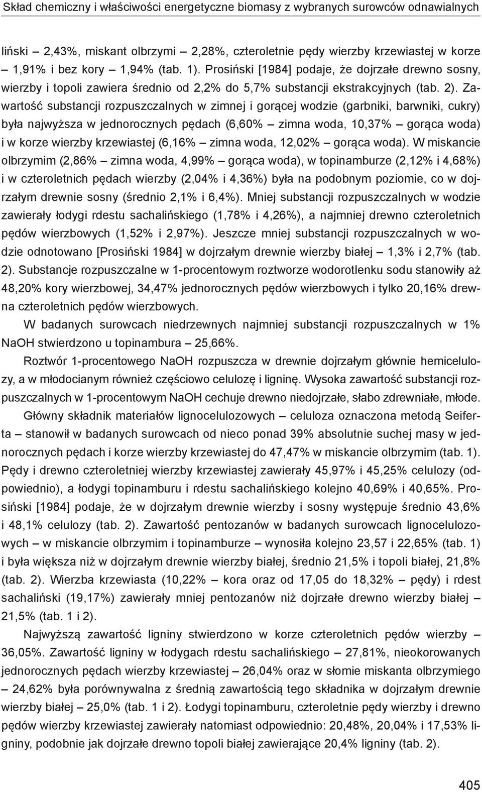 Zawartość substancji rozpuszczalnych w zimnej i gorącej wodzie (garbniki, barwniki, cukry) była najwyższa w jednorocznych pędach (6,60% zimna woda, 10,37% gorąca woda) i w korze wierzby krzewiastej