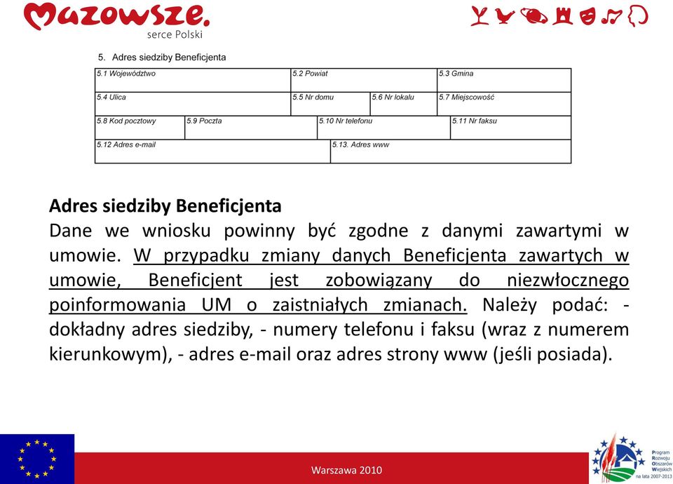 niezwłocznego poinformowania UM o zaistniałych zmianach.