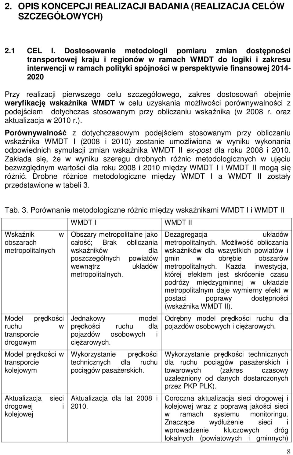 realizacji pierwszego celu szczegółowego, zakres dostosowań obejmie weryfikację wskaźnika WMDT w celu uzyskania możliwości porównywalności z podejściem dotychczas stosowanym przy obliczaniu wskaźnika