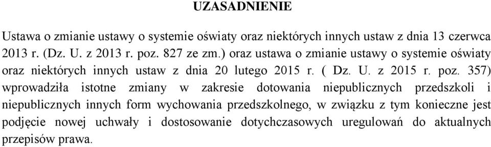 poz. 357) wprowadziła istotne zmiany w zakresie dotowania niepublicznych przedszkoli i niepublicznych innych form wychowania