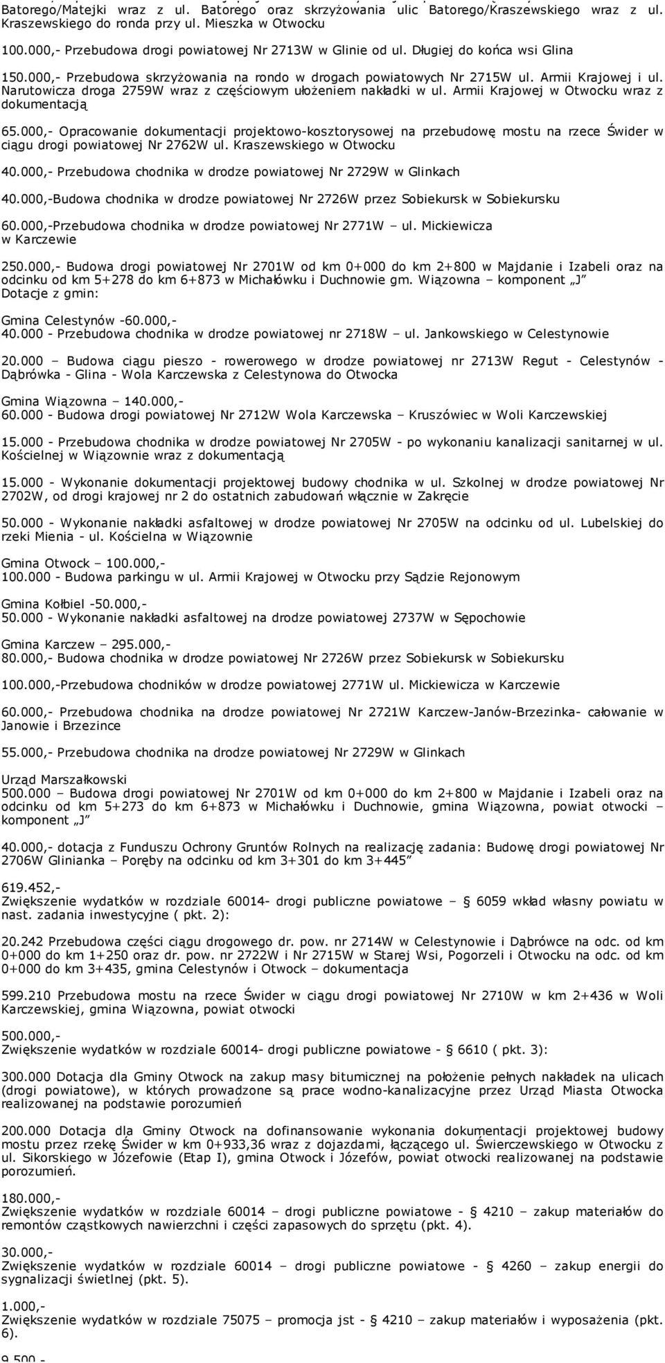 000,- Przebudowa skrzyżowania na rondo w drogach powiatowych Nr 2715W ul. Armii Krajowej i ul. Narutowicza droga 2759W wraz z częściowym ułożeniem nakładki w ul.