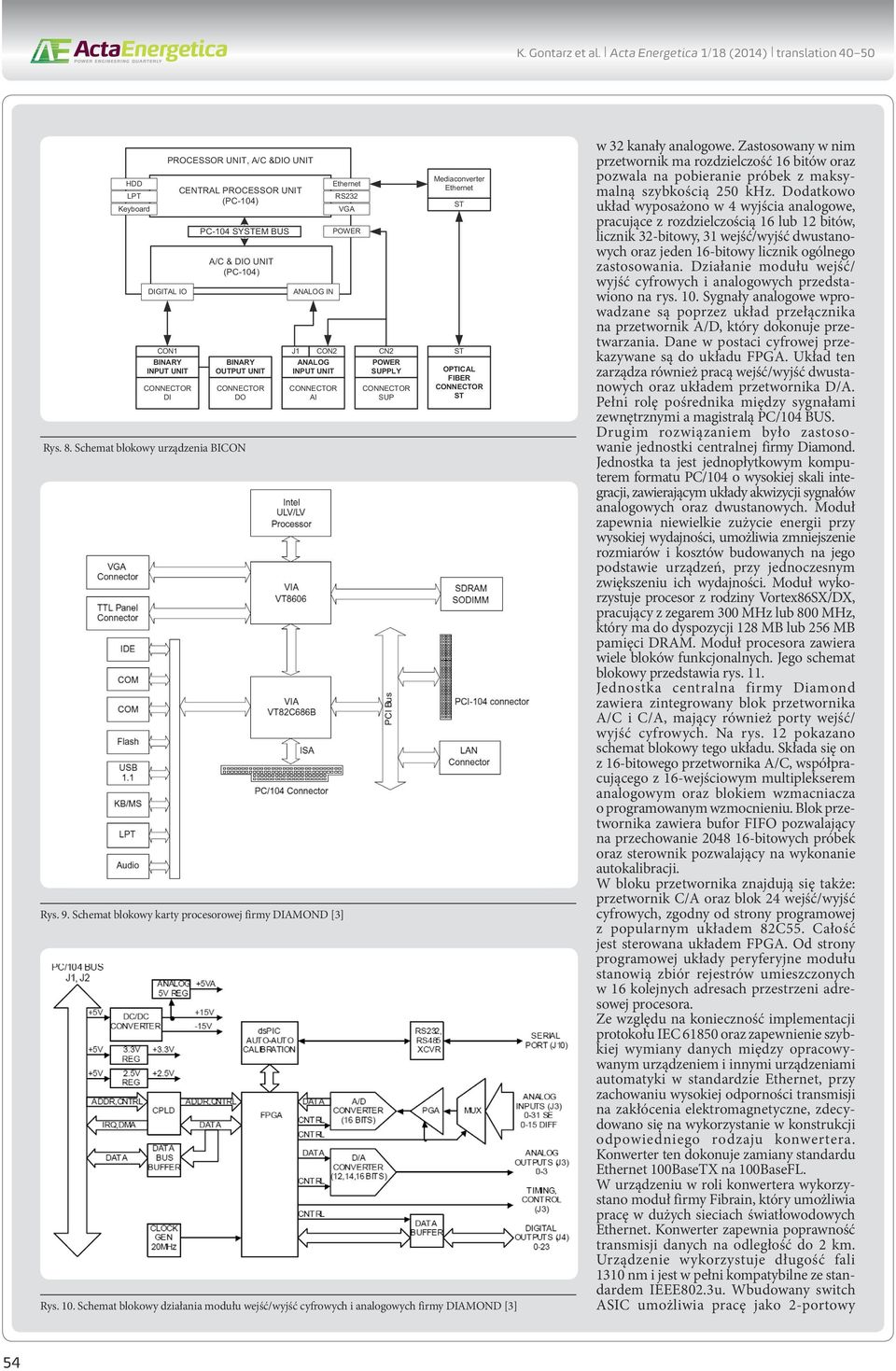 (PC-104) BINARY OUTPUT UNIT DO Rys. 8. Schemat blokowy urządzenia BICON ANALOG IN J1 CON2 ANALOG INPUT UNIT AI Rys. 9.