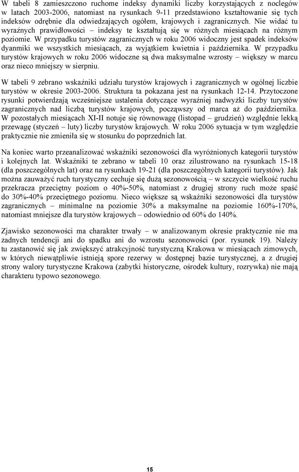 W przypadku turystów zagranicznych w roku 2006 widoczny jest spadek indeksów dyanmiki we wszystkich miesiącach, za wyjątkiem kwietnia i października.