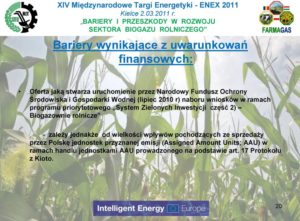 Biogazownie rolnicze - zależy jednakże od wielkości wpływów pochodzących ze sprzedaży przez Polskę jednostek przyznanej