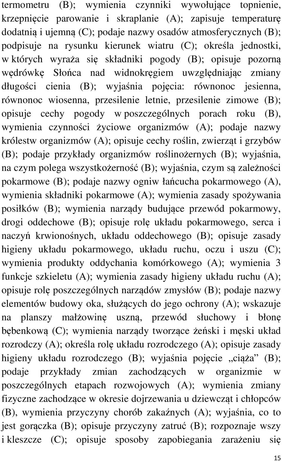 równonoc jesienna, równonoc wiosenna, przesilenie letnie, przesilenie zimowe (B); opisuje cechy pogody w poszczególnych porach roku (B), wymienia czynności życiowe organizmów (A); podaje nazwy