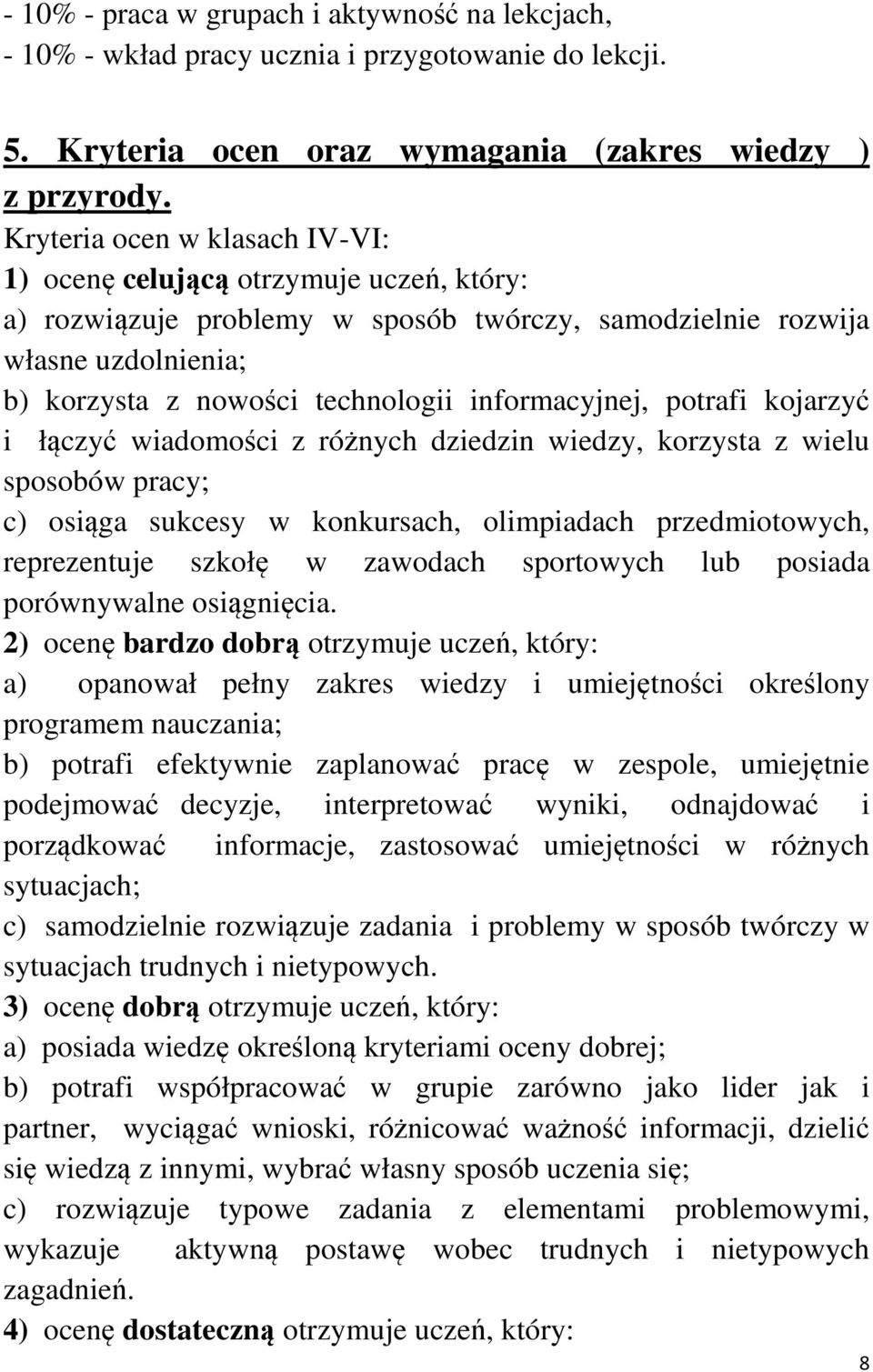 informacyjnej, potrafi kojarzyć i łączyć wiadomości z różnych dziedzin wiedzy, korzysta z wielu sposobów pracy; c) osiąga sukcesy w konkursach, olimpiadach przedmiotowych, reprezentuje szkołę w