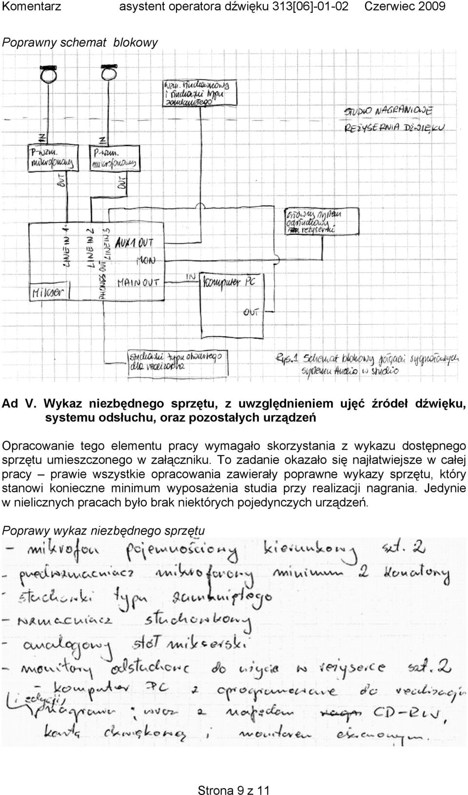 wymagało skorzystania z wykazu dostępnego sprzętu umieszczonego w załączniku.