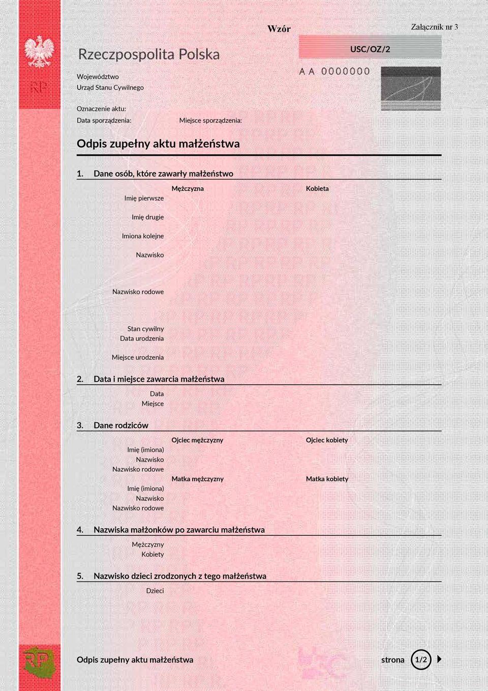 Data i miejce zawarcia małżeńtwa Data Miejce 3.