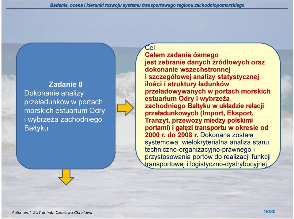 Bałtyku w układzie relacji przeładunkowych (Import, Eksport, Tranzyt, przewozy miedzy polskimi portami) i gałęzi transportu w okresie od 2000 r. do 2008 r.