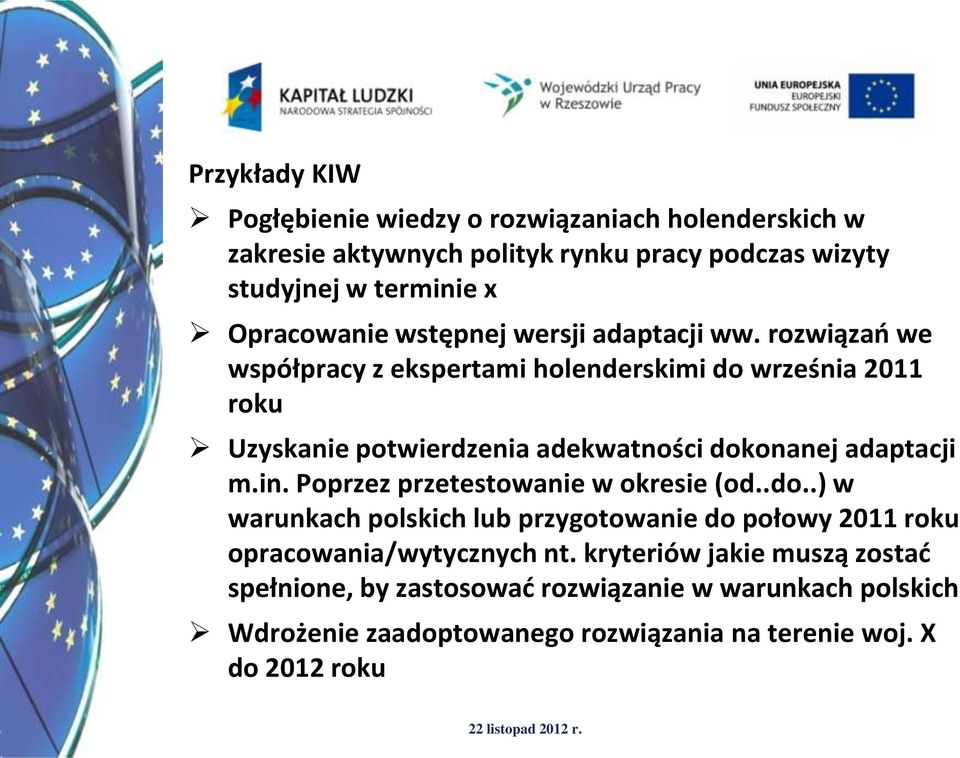 rozwiązao we współpracy z ekspertami holenderskimi do września 2011 roku Uzyskanie potwierdzenia adekwatności dokonanej adaptacji m.in.