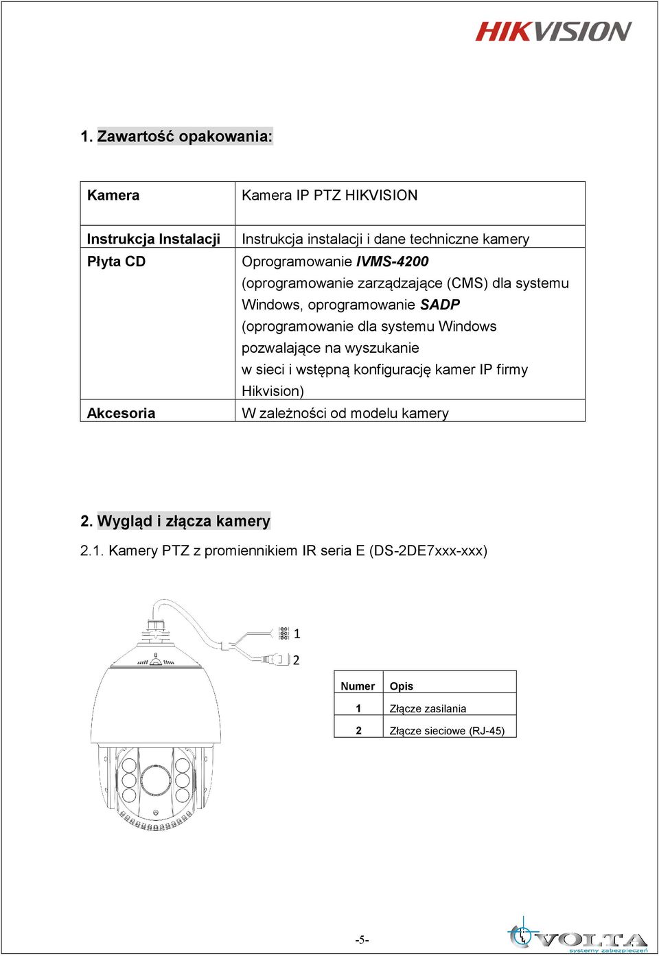 dla systemu Windows pozwalające na wyszukanie w sieci i wstępną konfigurację kamer IP firmy Hikvision) W zależności od modelu kamery 2.