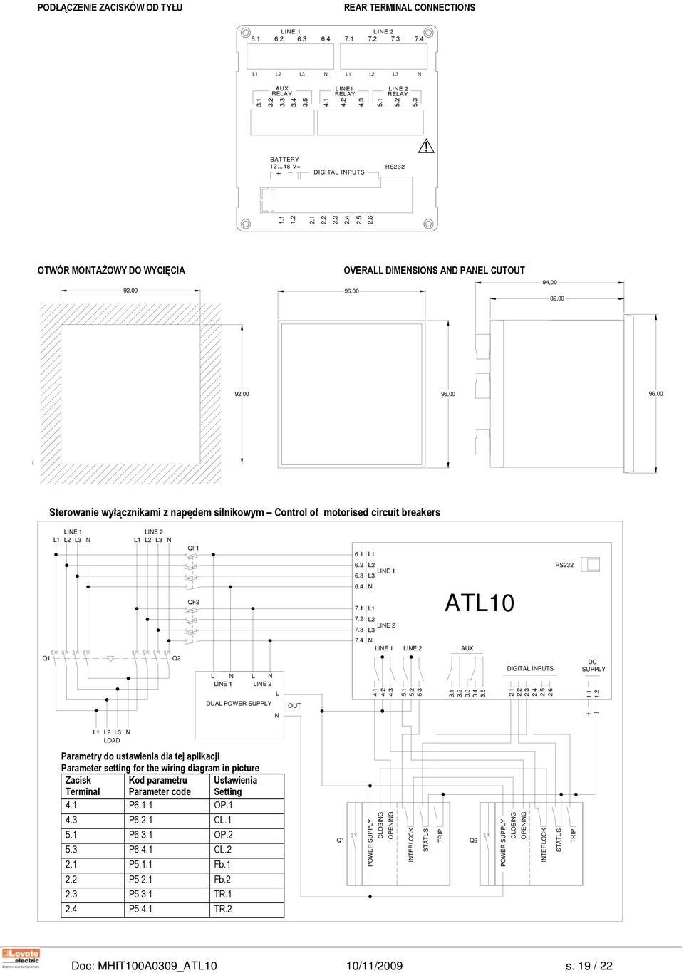 00 SCHEMI DI COLLEGAMENTO Comando interruttori motorizzati - Motorised circuit breakers control WIRING DIAGRAMS Sterowanie wyłącznikami z napędem silnikowym Control of motorised circuit breakers L1