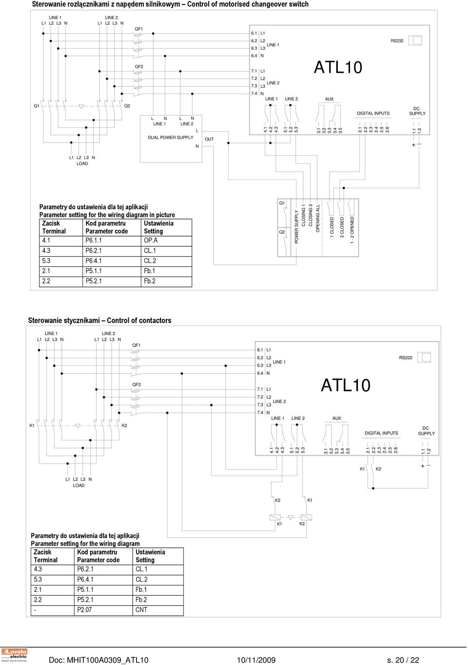 2 _ + L1 L2 L3 N LOAD Parametry do ustawienia dla tej aplikacji Parameter setting for the wiring diagram in picture Zacisk Terminal Kod parametru Parameter code Ustawienia Setting 4.1 P6.1.1 OP.A 4.