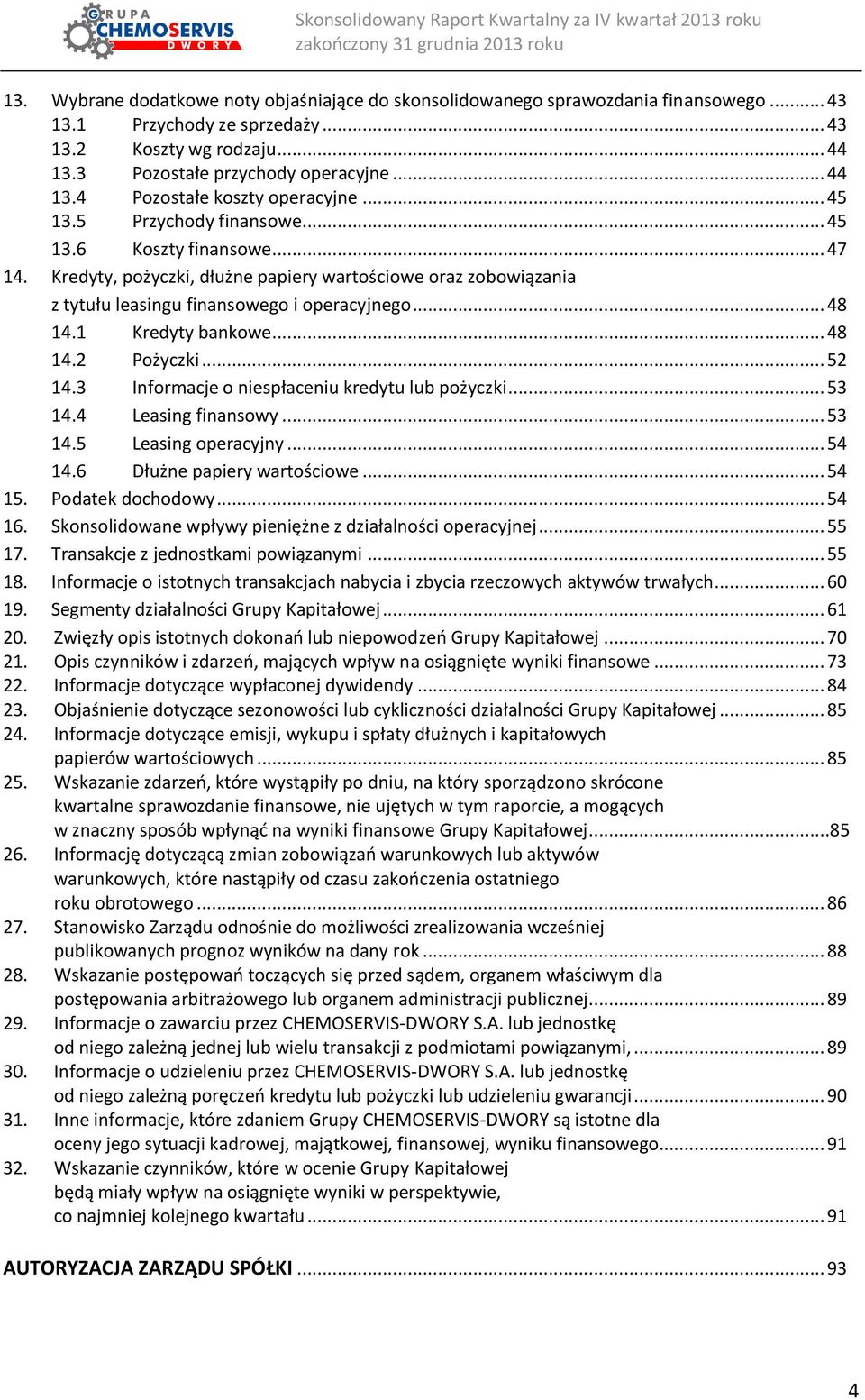 1 Kredyty bankowe... 48 14.2 Pożyczki... 52 14.3 Informacje o niespłaceniu kredytu lub pożyczki... 53 14.4 Leasing finansowy... 53 14.5 Leasing operacyjny... 54 14.6 Dłużne papiery wartościowe... 54 15.