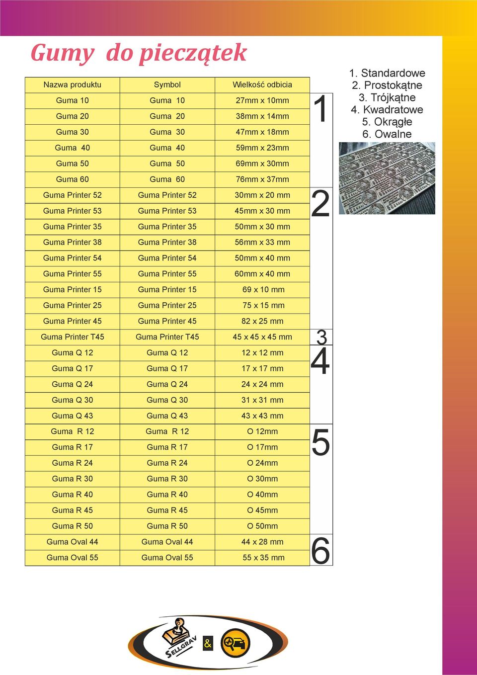 54 Guma Printer 54 50mm x 40 mm Guma Printer 55 Guma Printer 55 60mm x 40 mm Pieczątki Guma Printer 15 Guma Printer 15 69 x 10 mm Guma Printer 25 Guma Printer 25 75 x 15 mm Guma Printer 45 Guma