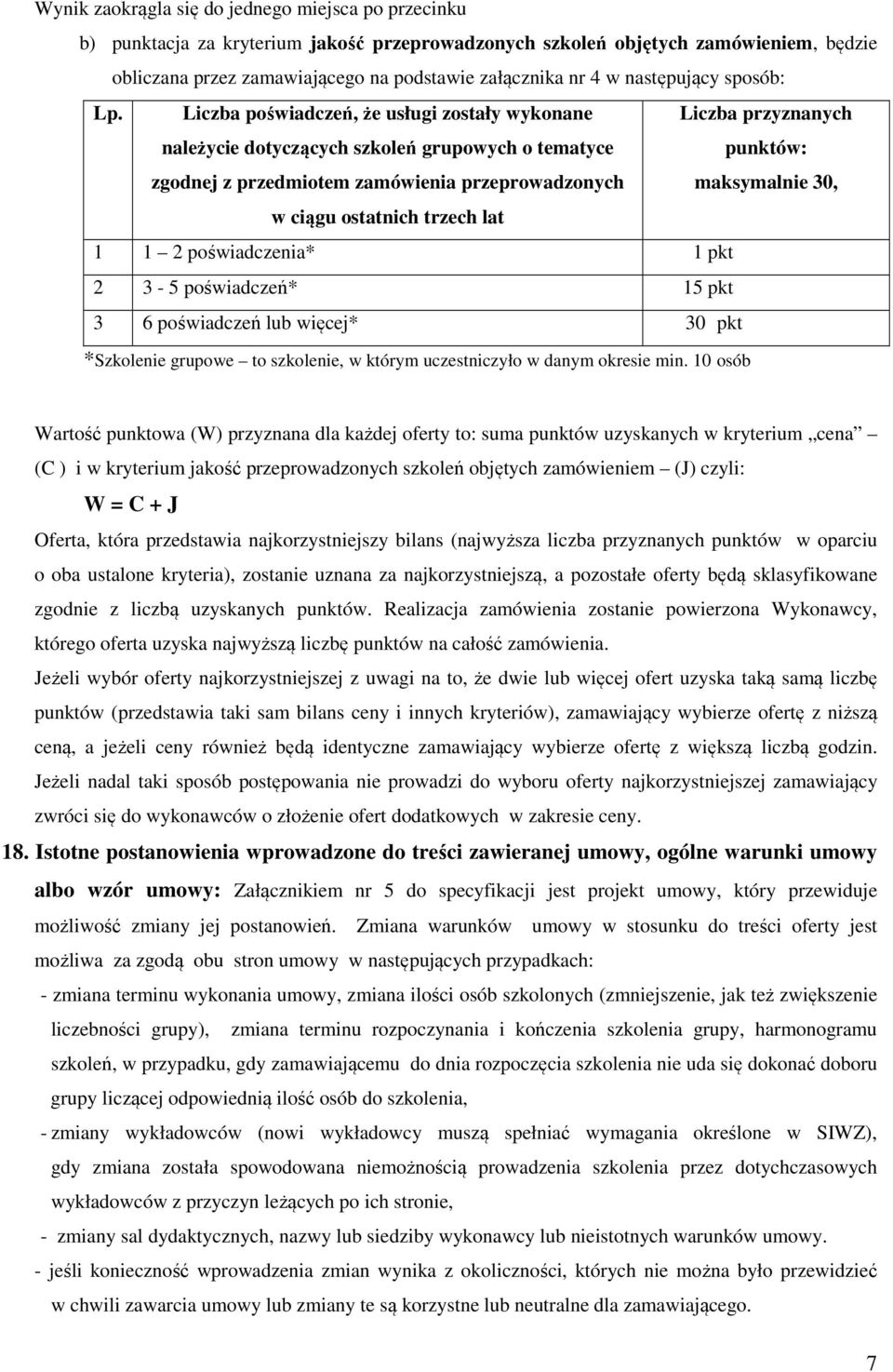 Liczba poświadczeń, że usługi zostały wykonane należycie dotyczących szkoleń grupowych o tematyce zgodnej z przedmiotem zamówienia przeprowadzonych Liczba przyznanych punktów: maksymalnie 30, w ciągu