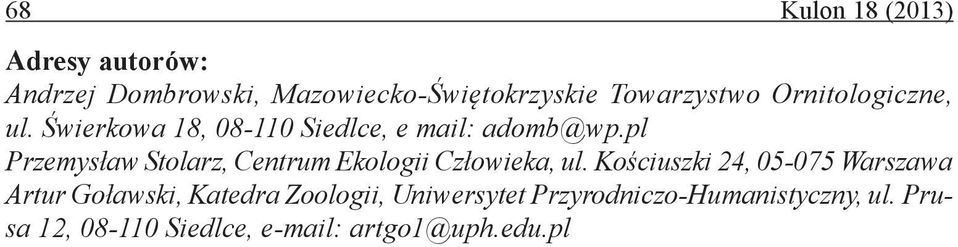 pl Przemysław Stolarz, Centrum Ekologii Człowieka, ul.